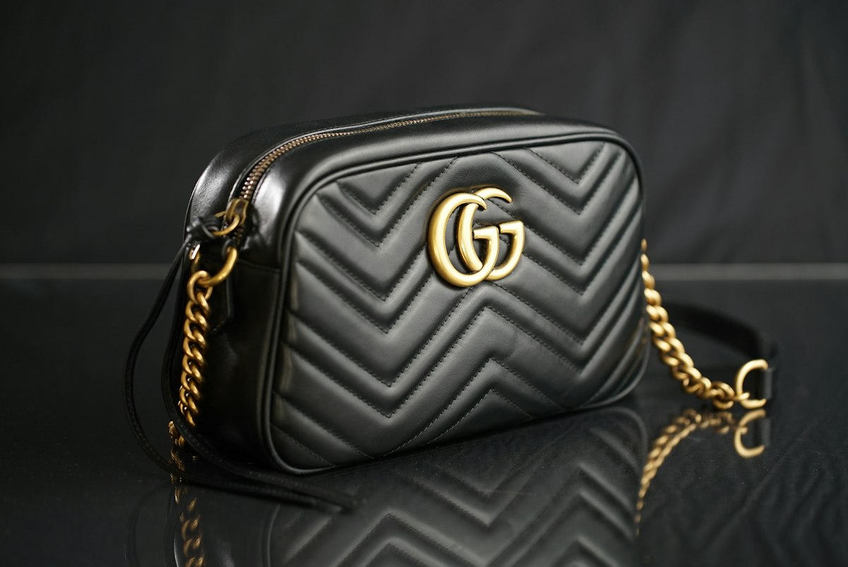 Black quilted leather camera bag